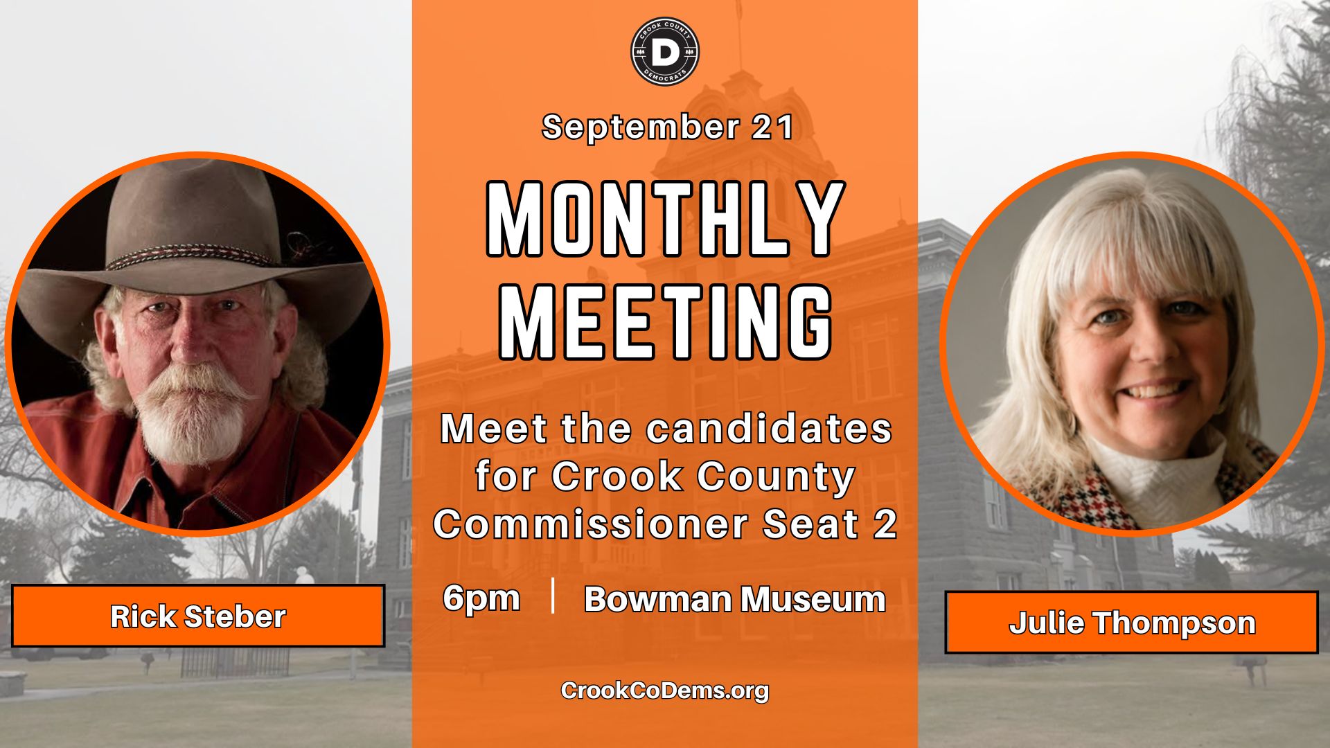 Crook County Democrats September 2026 meeting Rick Steber Julie Thompson